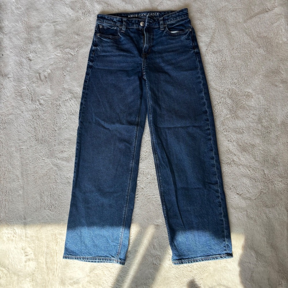 American Eagle Stovepipe Jeans Womens 00 Short Blue‎ Excellent Wide Leg Denim
